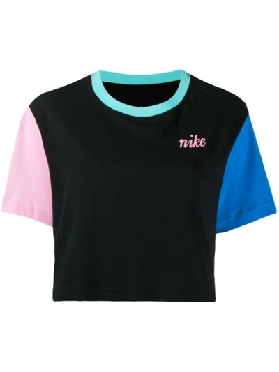 Nike Sportswear Cotton Colourblocked Cropped T-shirt In Black