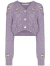 ALESSANDRA RICH ALESSANDRA RICH FLORAL DETAIL CROPPED KNIT CARDIGAN - 紫色