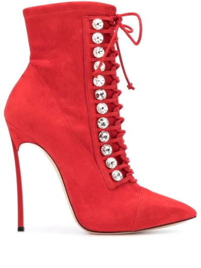 Casadei Crystal-embellished Ankle Boots In Red