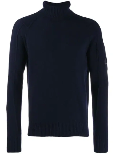 C.p. Company Lens Detail Turtleneck Jumper In Blue