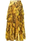 Richard Quinn Floral-print Plissé-satin Midi Skirt In Yellow