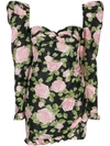 Alessandra Rich Ruffled Floral-print Silk-taffeta Mini Dress In Black,pink