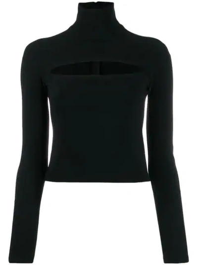 A.w.a.k.e. Mailbox Cutout Stretch-crepe Turtleneck Top In Black