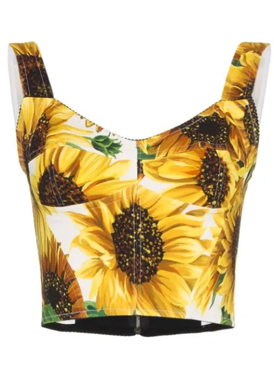 Dolce & Gabbana Sunflower-print Crepe Cropped Top In Yellow