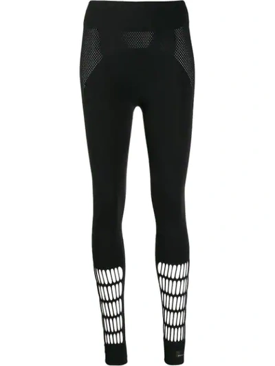 Adidas By Stella Mccartney Logo-print Cut-out Warp-knit Leggings In Black