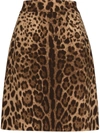 Dolce & Gabbana Leopard-print Wool-crepe Skirt In Brown