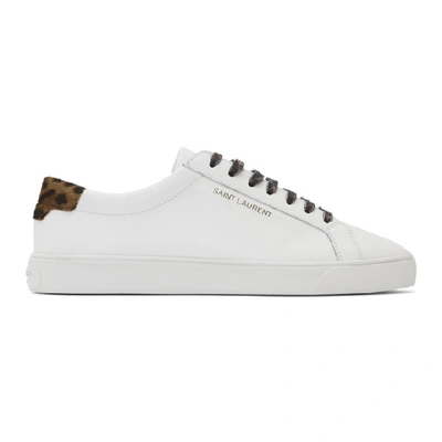 Saint Laurent Andy Calf Hair-trimmed Leather Sneakers In White