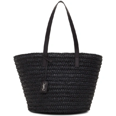 Saint Laurent Black Raffia Medium Panier Tote