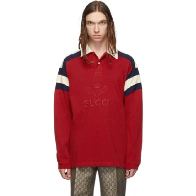 Gucci Long-sleeved Cotton Polo Shirt In Red