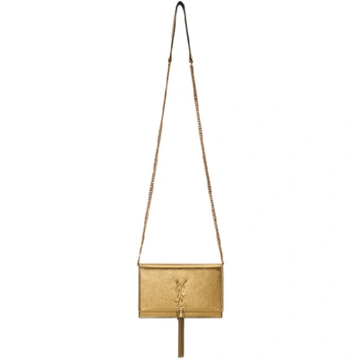 Saint Laurent Monogram Kate Leather Wallet On Chain In Gold