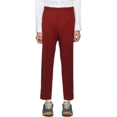 Gucci Straight-leg Logo-stripe Wool Trousers In 6102 Red
