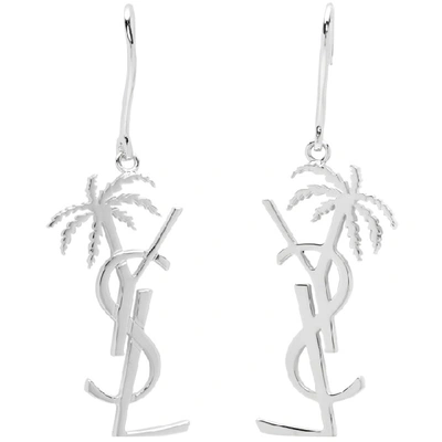 Saint Laurent Silver-tone Metal Monogram Palm Earrings