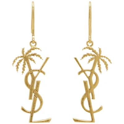 Saint Laurent Monogram Palm Tree Earrings In Or Laiton