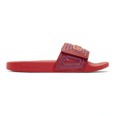 Gucci Men's  Logo Leather Slide Sandals - 红色 In 6433 Hibred