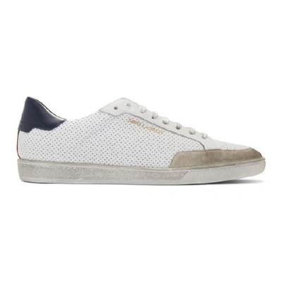 Saint Laurent Classic Court In Perforated Leather Sneakers In White