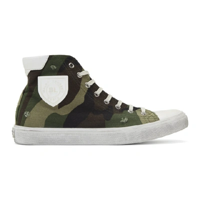 Saint Laurent Khaki Camouflage Print Bedford Sneakers In Black