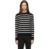 Saint Laurent Striped Brushed Virgin Wool Sweater In Black