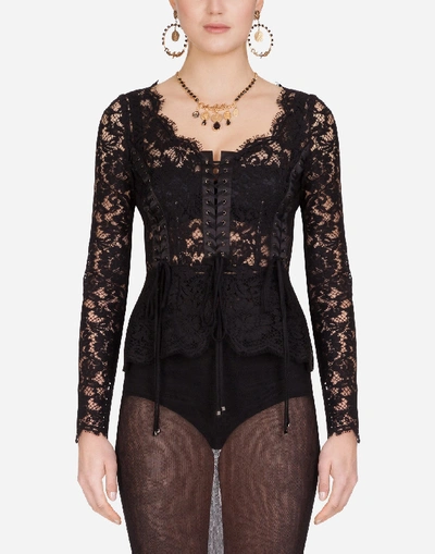 Dolce & Gabbana Cordonetto Lace Top With Laces In Black