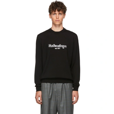 Balenciaga Embroidered Logo Wool Knit Sweater In Black