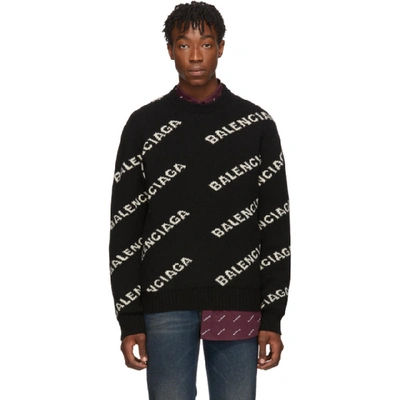 Balenciaga Black & White All Over Logo Sweater