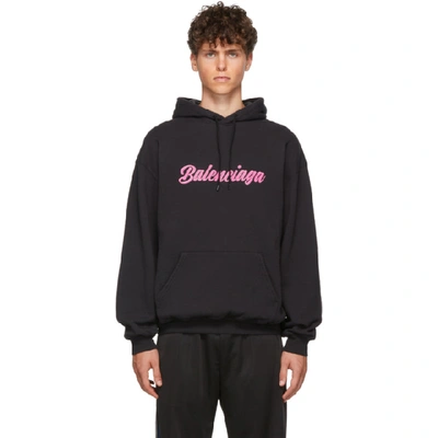 Balenciaga Logo-print Cotton Hooded Sweatshirt In Black
