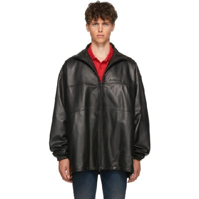Balenciaga Oversize Lambskin Leather Track Jacket In Black