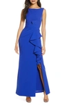 Eliza J Sleeveless Cascading-ruffle Gown In Cobalt