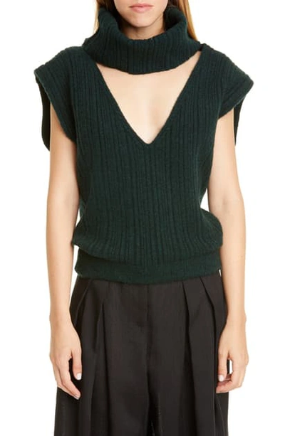 Jacquemus Rib Merino Wool Blend Turtleneck Sweater In Dark Green