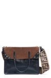 Fendi Large Flip Leather & Suede Tote In Nero/ Marrone