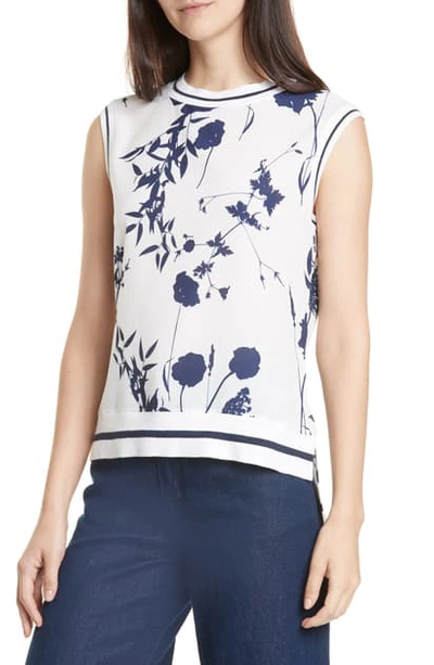 Ted Baker Miha Bluebell Floral Ribbed-trim Top In White
