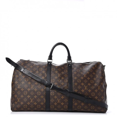 Pre-owned Louis Vuitton Keepall Bandouliere Monogram Macassar (without Accessories) 55 Brown/black