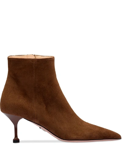 Prada Stiletto Ankle Boots In Brown