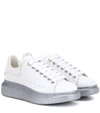 ALEXANDER MCQUEEN Glitter-trimmed leather sneakers,P00410367