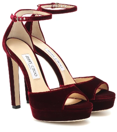 Jimmy Choo Pattie 130 Open-toe Velvet Platform Sandals In Red