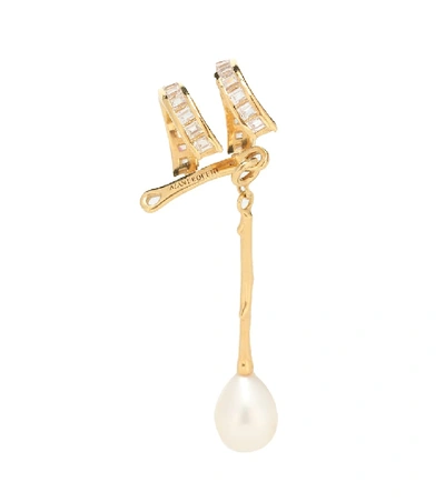 Alan Crocetti Double Spiral Cubic Zirconia And Pearl-embellished Ear Cuff In Gold