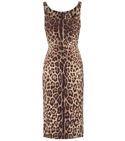 Dolce & Gabbana Leopard-print Stretch-silk Dress In Brown