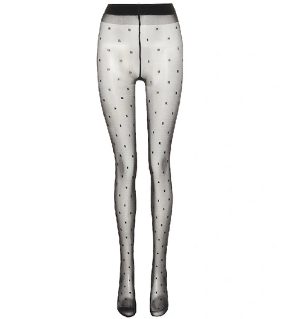 Saint Laurent Dotted Voile Tights In Black