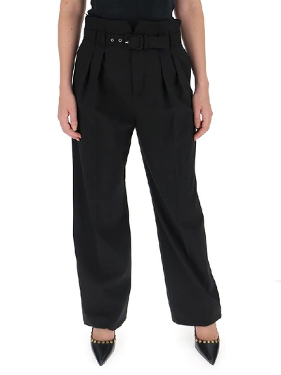 Red Valentino Belted Grain De Poudre Wide-leg Pants In Black