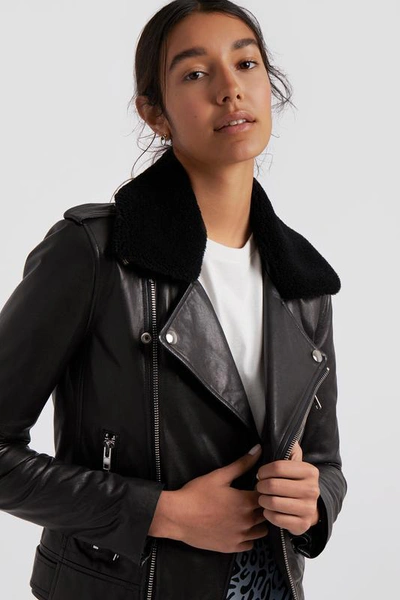 Rebecca Minkoff Andrea Leather Jacket With Faux Fur Trim In Black