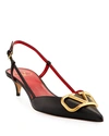 Valentino Pointed Toe Slimback Pump With Vintage-effect Brass Detail In Nero
