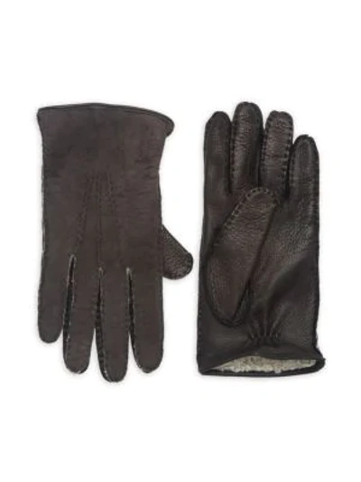 Saks Fifth Avenue Collection Shearling-lined Deerskin Leather Gloves In Dark Grey