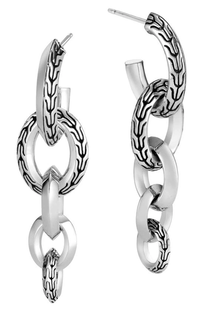 John Hardy Classic Chain Knife Edge Interlink Long Drop Earrings In Silver