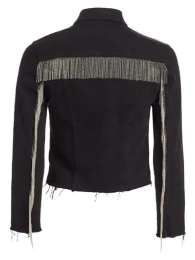 L Agence Janelle Chain Fringe Denim Jacket In Black