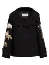 VALENTINO Floral Embroidered Double Breasted Wool Peacoat