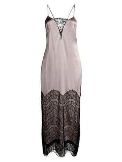 Kiki De Montparnasse Silk-blend Lace Inset Nightgown In Silver Black
