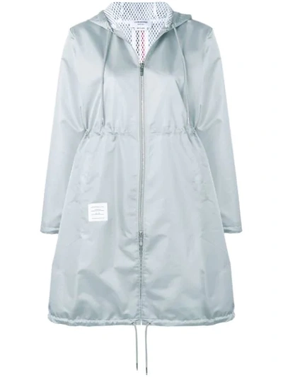 Thom Browne Center Back Long Hooded Parka In Grey