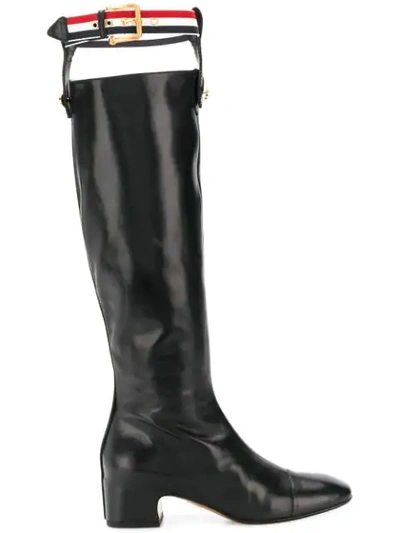Thom Browne Rwb Suspender-style 55mm Knee-high Boots In Black
