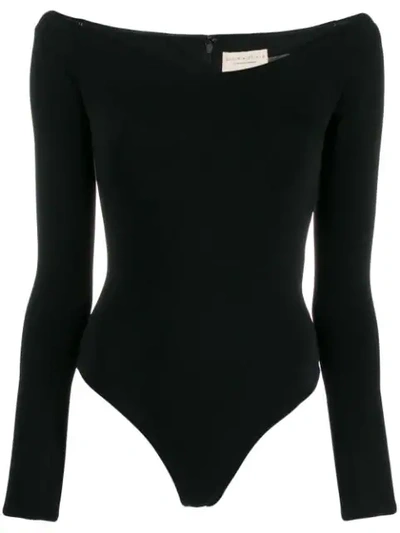 Alice And Olivia Boat Neck Fitted Top In A001 Black