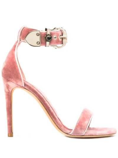 Alexander Mcqueen Velvet Stiletto Sandals In Pink