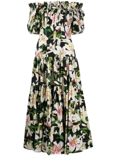 Dolce & Gabbana Off-the-shoulder Floral-print Cotton-voile Maxi Dress In Black